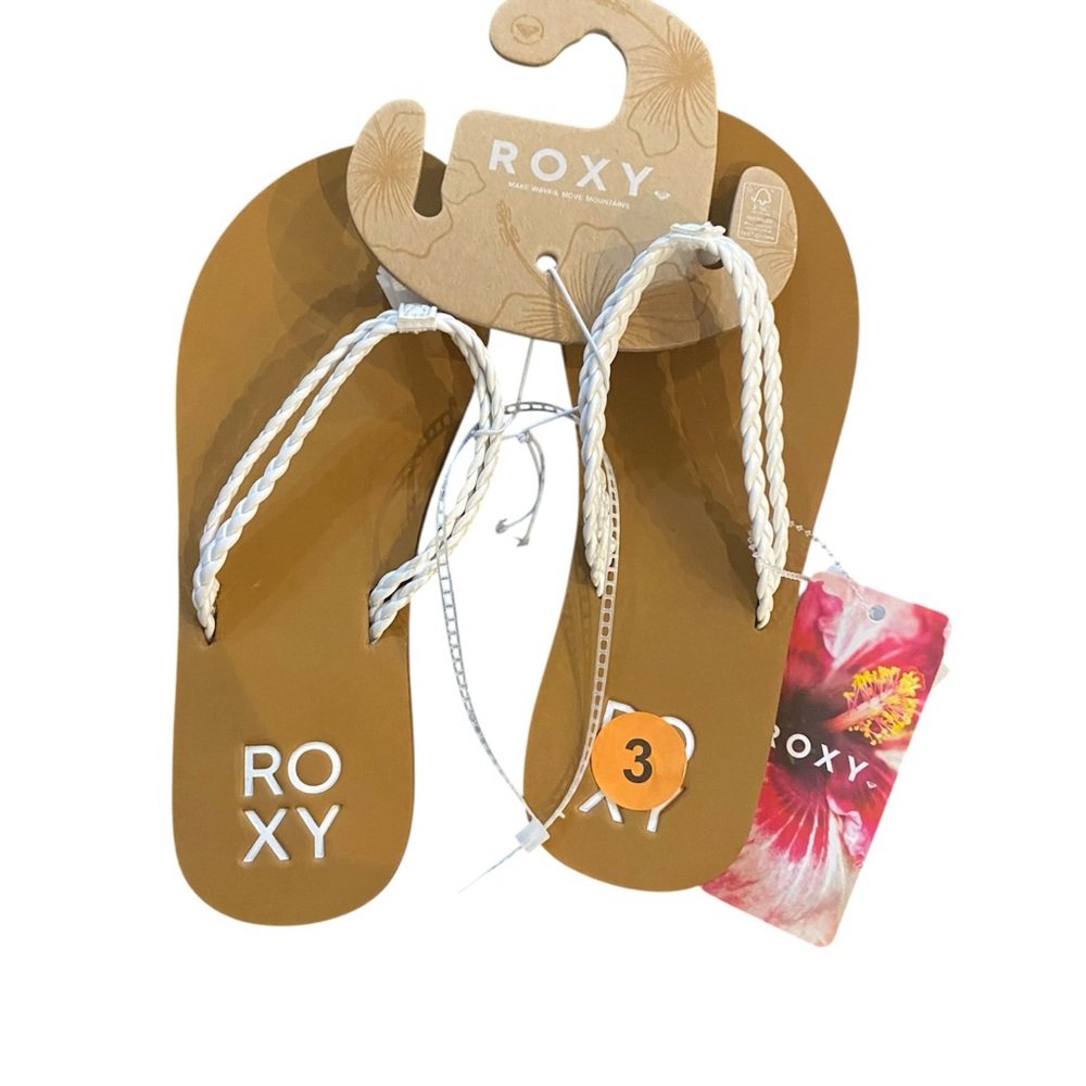 Roxy Tan Flip Flops with White Braided Straps